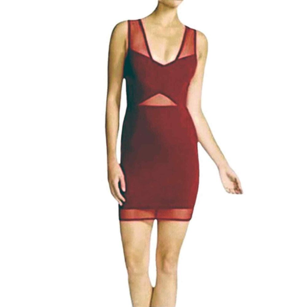 Lucy Paris Bordeaux Burgundy Mesh Panel Cocktail Party Dress Women's Size Large